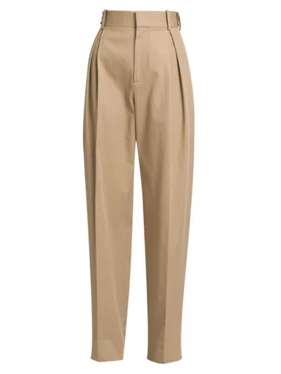 Bottega Veneta Women's Straight-leg Cotton Twill Trousers In Desert Taupe
