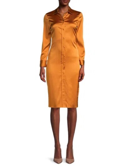 Bottega Veneta Women's Stretch-silk Shirt Midi Dress In Amber