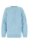 Bottega Veneta Light Blue Stretch Wool Blend Shetland Alphabet Oversize Sweater