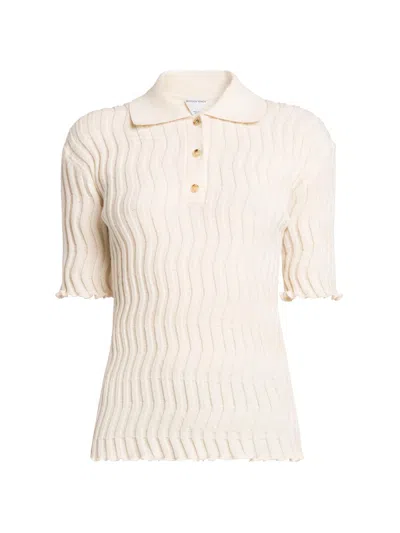 Bottega Veneta Women's Stretch Wool Knit Polo Shirt In White