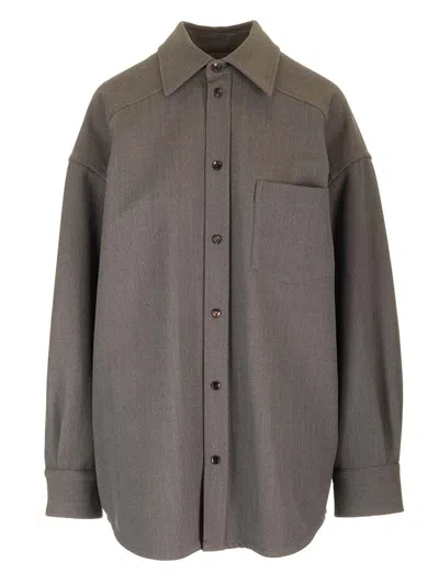 Bottega Veneta Women Stretch Wool Tricotine Overshirt In Gray