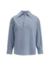 Bottega Veneta Blue Shirt With Deep Neckline On The Front And Long Sleeves In Cotton Poplin Woman