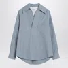 Bottega Veneta Women Striped Shirt In Cotton And Linen In Blue