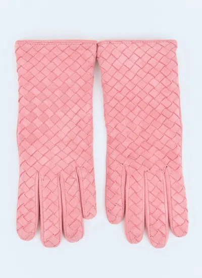 Bottega Veneta Women Suede Intrecciato Gloves In Pink