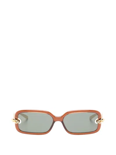 Bottega Veneta Knot Detail Rectangular Cut Out Sunglasses In Brown