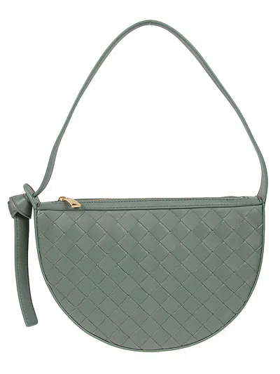 Bottega Veneta Womens Aloe-gold Moon Mini Intrecciato-weave Leather Shoulder Bag
