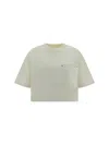 Bottega Veneta White Crop T-shirt With Patch Pockets In Cotton Woman In White