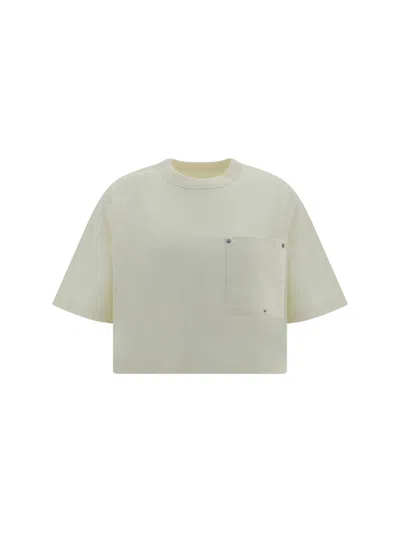 Bottega Veneta White Crop T-shirt With Patch Pockets In Cotton Woman In Multicolor