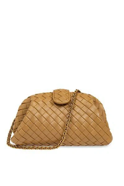 Bottega Veneta Womens Lauren Leather Clutch Bag Dark Praline-m Brass In Beige