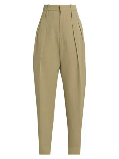 Bottega Veneta Women's Tapered Wool-linen Blend Trousers In Green