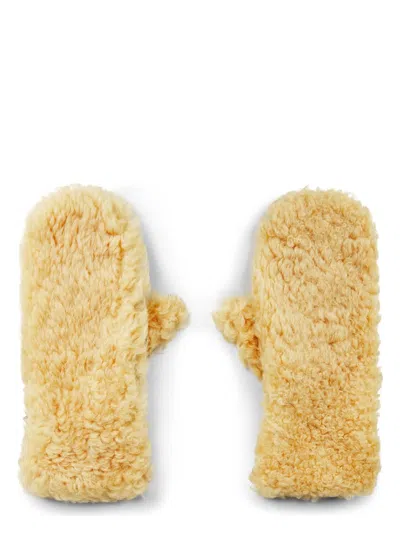 Bottega Veneta Teddy Shearling And Leather Logo Gloves In Beige