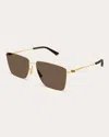 Bottega Veneta Women's Thin Triangle Square Sunglasses In Gold