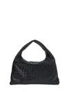 Bottega Veneta Women Hop Leather Shoulder Bag With Intrecciato Motif In Black