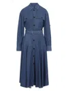 Bottega Veneta Viscose Midi Dress Flared Skirt In Blue
