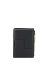 Bottega Veneta Cassette Small Bi-fold Intreccio Leather Wallet In Black