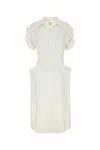 Bottega Veneta Shoulder Detail Belted Waist Embroidered V-neck Dress In Neutral