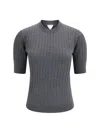 Bottega Veneta Womens Anthracite Ribbed Round-neck Wool Top