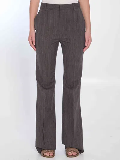 Bottega Veneta Women Wool Trousers With Thin Stripes