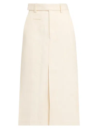 Bottega Veneta Women's Workwear Cotton Twill Midi-skirt In Neutral