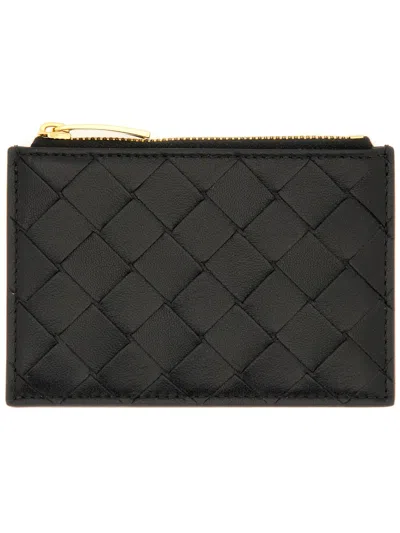 Bottega Veneta Women "woven" Card Holder With Zipper In Black