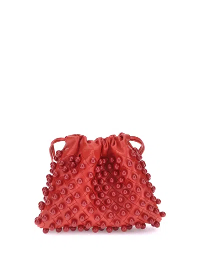 Bottega Veneta Women Woven Leather Pouch In Red