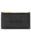 Bottega Veneta Compact Rectangular Zippered Card Holder In Black