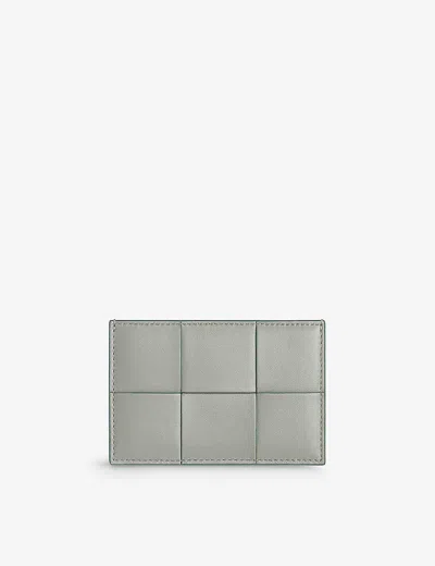 Bottega Veneta Womens Ag Gr-al/aga G/al-g Cassette Intrecciato-woven Leather Card Holder