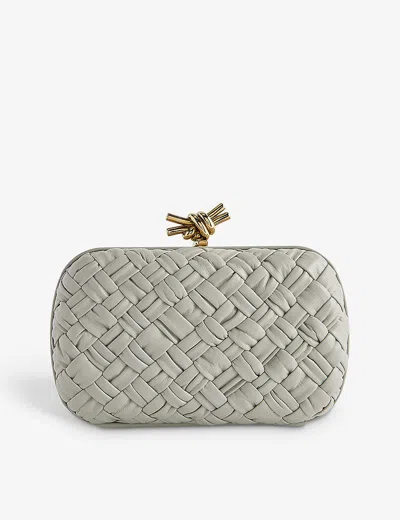 Bottega Veneta Womens Agate Grey-gold Knot Intrecciato-woven Leather Clutch Bag