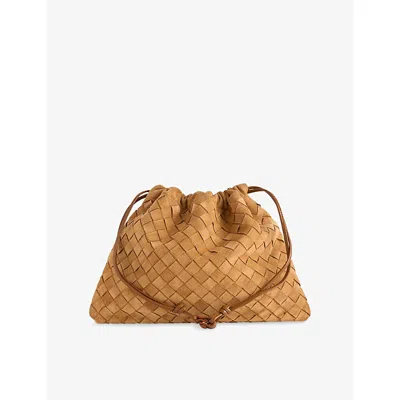 Bottega Veneta Womens Amber-gold Intrecciato-weave Suede Pouch