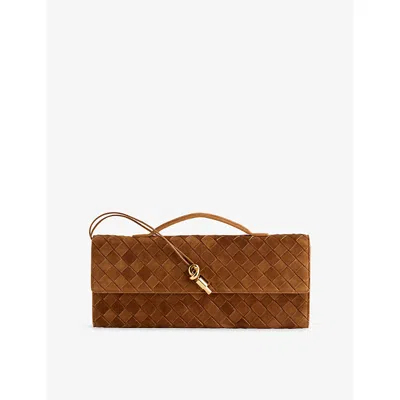 Bottega Veneta Womens Amber-m Brass Andiamo Intrecciato Leather-suede Clutch  Bag