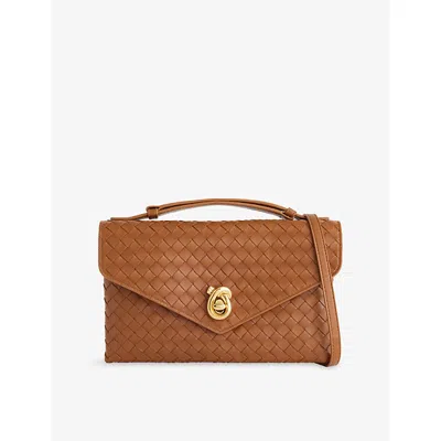 Bottega Veneta Womens Amber-m Brass Knot-lock Intrecciato Leather Shoulder Bag