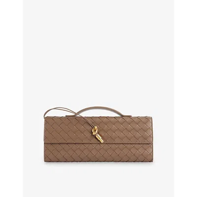 BOTTEGA VENETA WOMENS PINECONE-M BRASS ANDIAMO LEATHER CLUTCH BAG