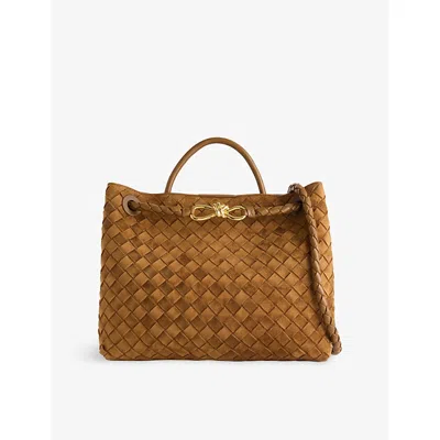 Bottega Veneta Womens Andiamo Medium Leather Tote Bag Dark Caramel Brass
