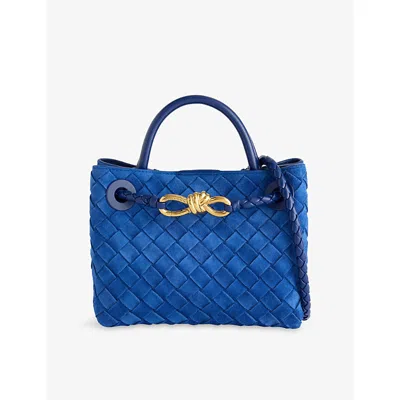 Bottega Veneta Womens Andiamo Mini Leather Tote Bag Blue Royal Brass