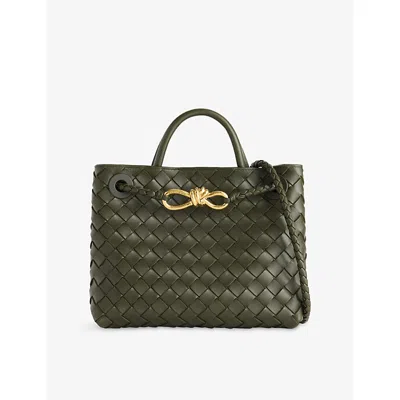 Bottega Veneta Womens Andiamo Small Leather Tote Bag Bark Green Brass