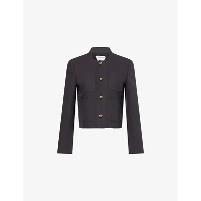 Bottega Veneta Womens Anthracite Knot-buttons Cotton-blend Cropped Jacket In Gray