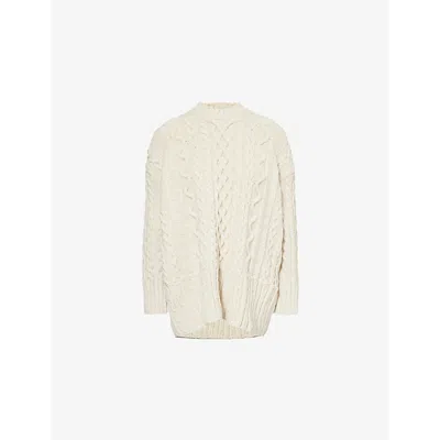 Bottega Veneta Womens String Aran Cable-knit Wool-blend Jumper