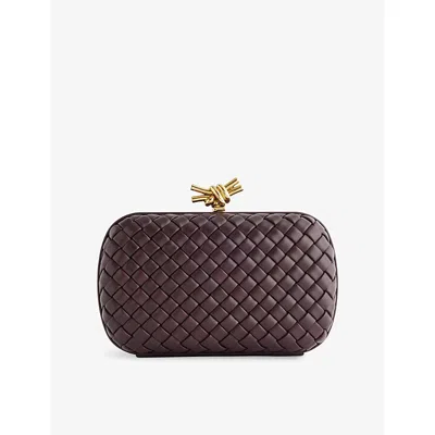 Bottega Veneta Womens Barolo-m Brass Knot Intrecciato Leather Clutch In Brown