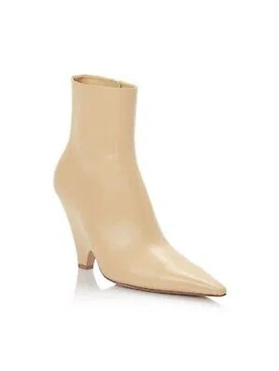 Pre-owned Bottega Veneta Womens Beige Comfort Pointed Toe Kitten Heel Leather Boots 38