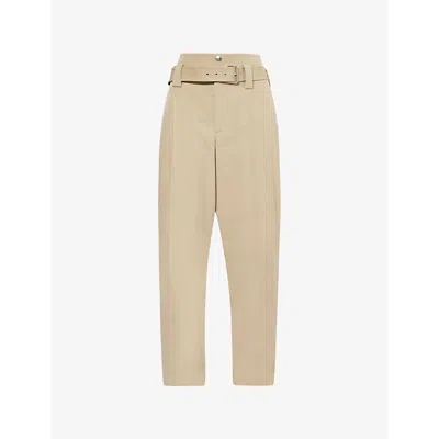 Bottega Veneta Womens  Belted Two-slip-pockets Straight-leg High-rise Cotton-blend Trousers In Sand
