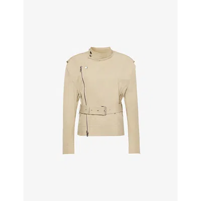 Bottega Veneta Womens  Belted Zip-pockets Relaxed-fit Cotton-blend Jacket In Sand