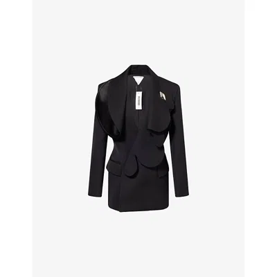 BOTTEGA VENETA WOMENS BLACK COMPACT RABBIT-LAPELS STRETCH-WOVEN JACKET