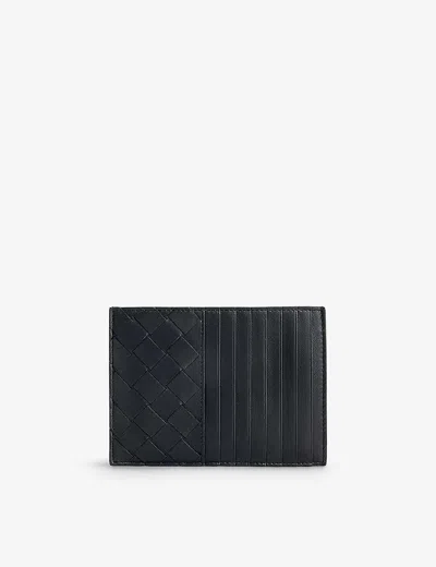 Bottega Veneta Intrecciato Leather Card Holder In Black-gold