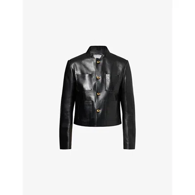 Bottega Veneta Womens  Knot Patch-pocket Leather Jacket In Black