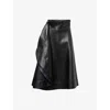 Bottega Veneta Womens Black Navy Panels Flared Leather Midi Skirt In Black