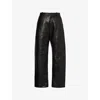 Bottega Veneta Mid-rise Leather Barrel-leg Pants In Black