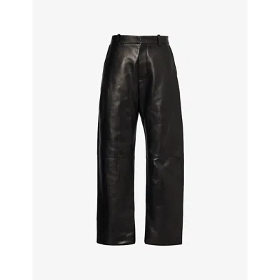 BOTTEGA VENETA WOMENS BLACK PANELLED STRAIGHT-LEG LEATHER TROUSERS