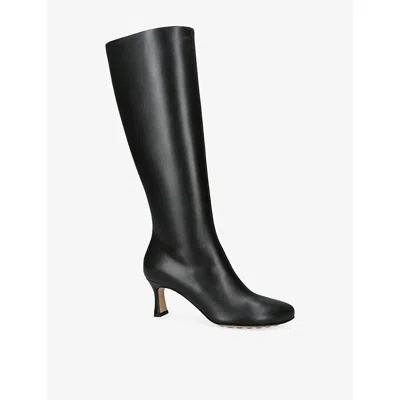 Bottega Veneta Womens Rana Leather Heeled Knee-high Boots Black Eur 38/5 Uk