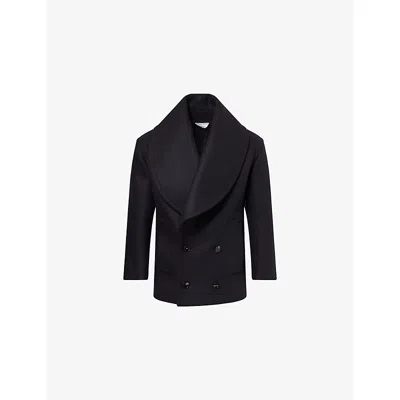 Bottega Veneta Womens Black Shawl-lapel Short Wool Coat