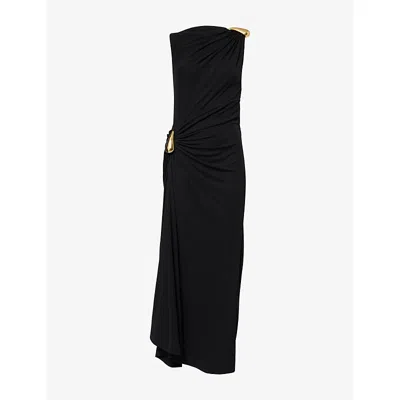 Bottega Veneta Womens Signature Metal-drop Viscose Jersey Maxi Dress Black